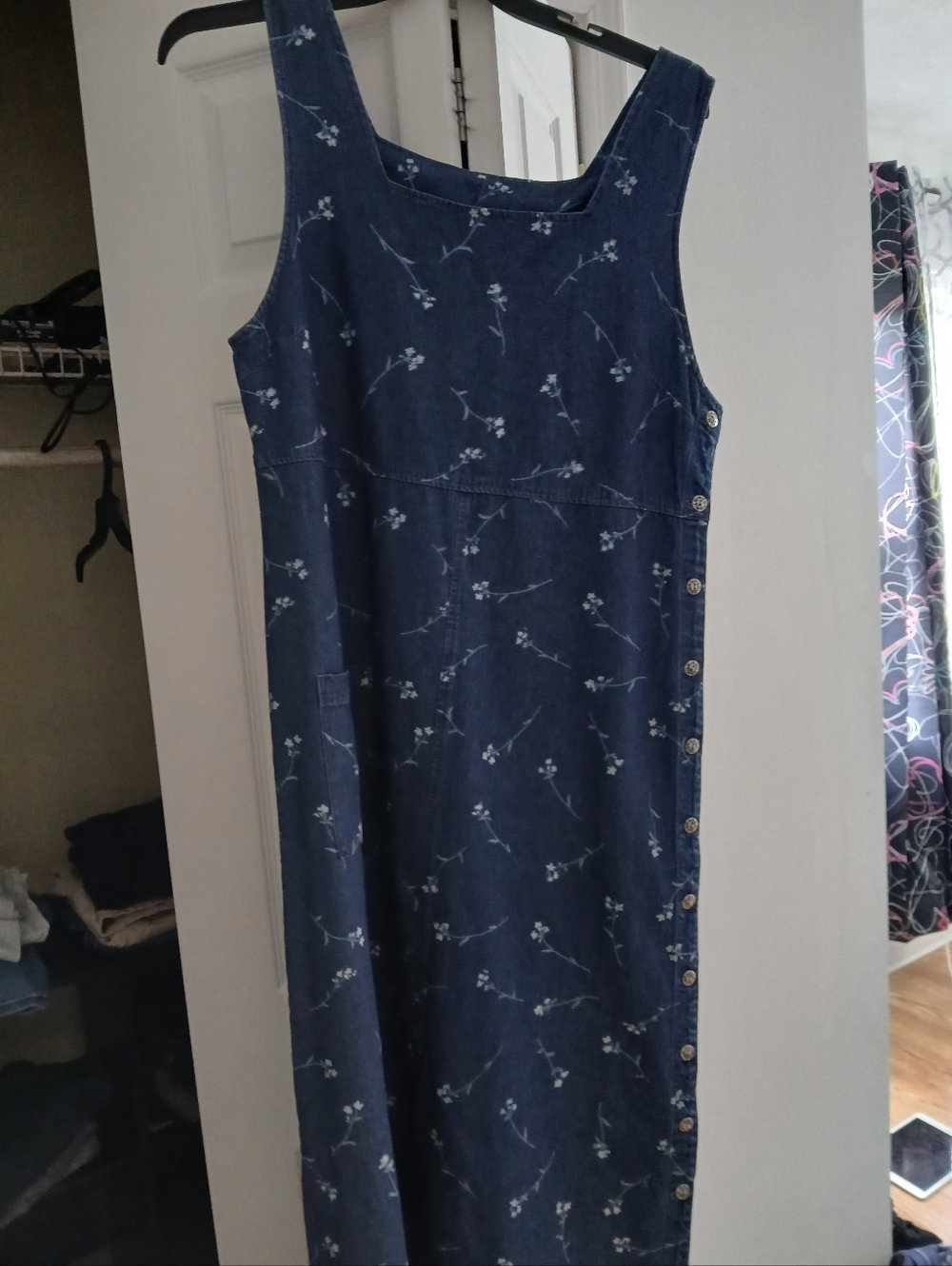 Vtg Blue J.Prairie Farm Denim Pinafore Overall Dress Button Mid Wash Med.Buttons